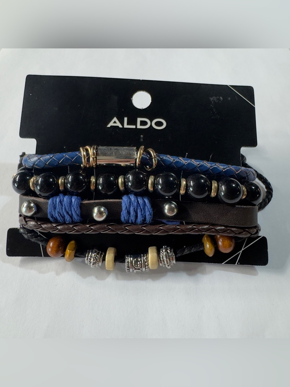 ALDO Men's Blue, Black and Brown Layered Bracelet Set